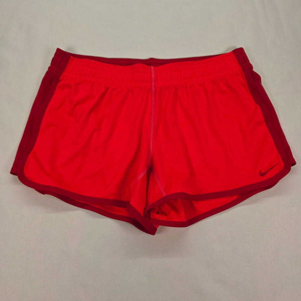Nike Dri-FIT Womens Running Shorts Red Two Tone Athletic Shorts Size L - Picture 1 of 6